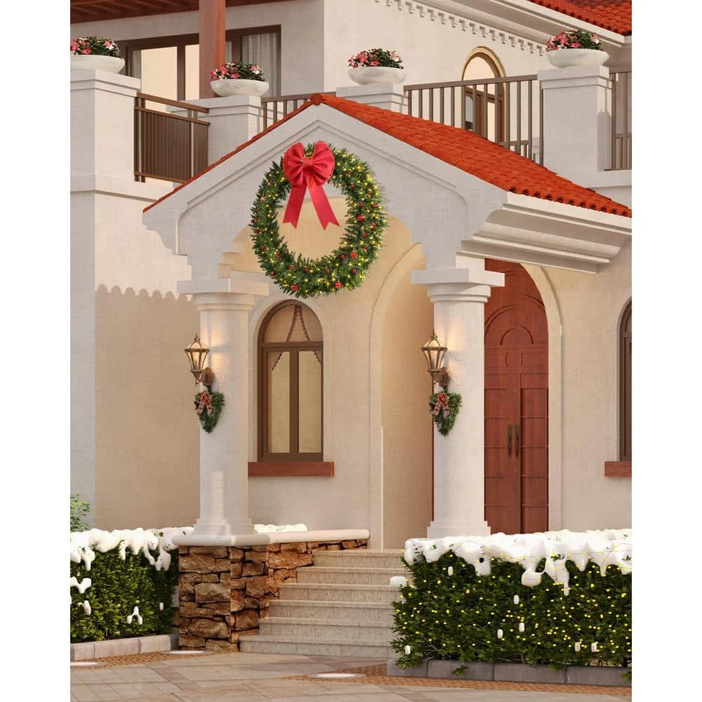 48 In. Large Pre-Lit Fir Artificial Christmas Wreath With 200 LED Lights, 540 PVC Branch Tips, Holiday Decorate 5 48 In. Large Pre-Lit Fir Artificial Christmas Wreath With 200 LED Lights, 540 PVC Branch Tips, Holiday Decorate - Image 3