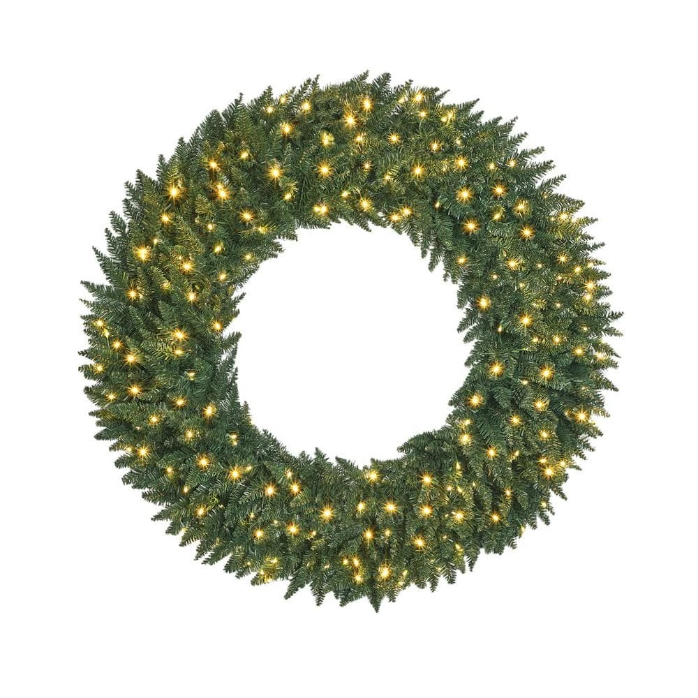 48 In. Large Pre-Lit Fir Artificial Christmas Wreath With 200 LED Lights, 540 PVC Branch Tips, Holiday Decorate 3 48 In. Large Pre-Lit Fir Artificial Christmas Wreath With 200 LED Lights, 540 PVC Branch Tips, Holiday Decorate