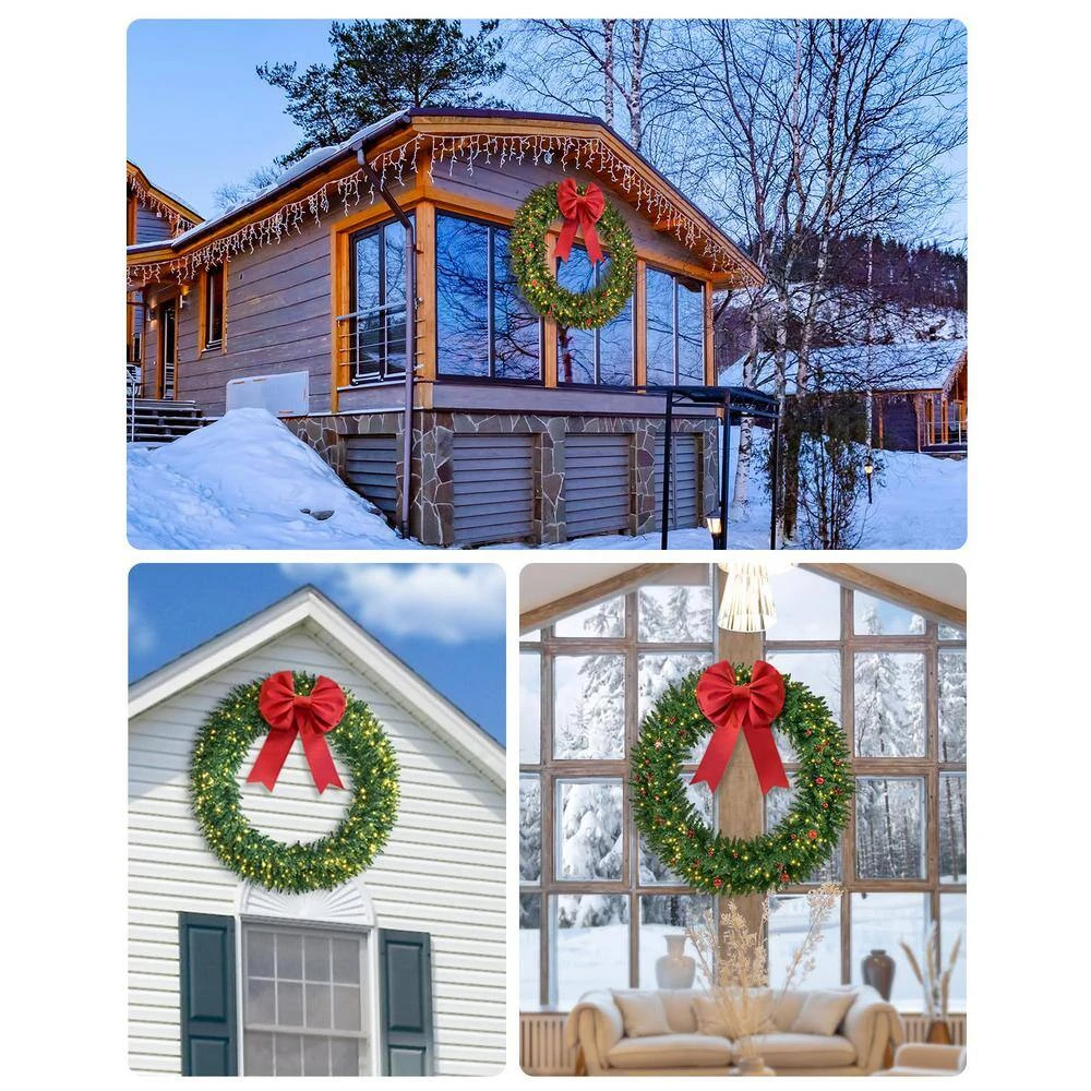 48 In. Large Pre-Lit Fir Artificial Christmas Wreath With 200 LED Lights, 540 PVC Branch Tips, Holiday Decorate 8 48 In. Large Pre-Lit Fir Artificial Christmas Wreath With 200 LED Lights, 540 PVC Branch Tips, Holiday Decorate - Image 6