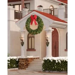 60 In. Large Pre-Lit Fir Artificial Christmas Wreath With Pine Cones, Berries, 523 PVC Branch Tips, 300 LED Light-Green -Christmas Decor Shop afaif christmas wreaths oc 57lscw 02 60 4f 1000