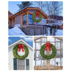 60 In. Large Pre-Lit Fir Artificial Christmas Wreath With Pine Cones, Berries, 523 PVC Branch Tips, 300 LED Light-Green -Christmas Decor Shop afaif christmas wreaths oc 57lscw 02 60 fa 1000