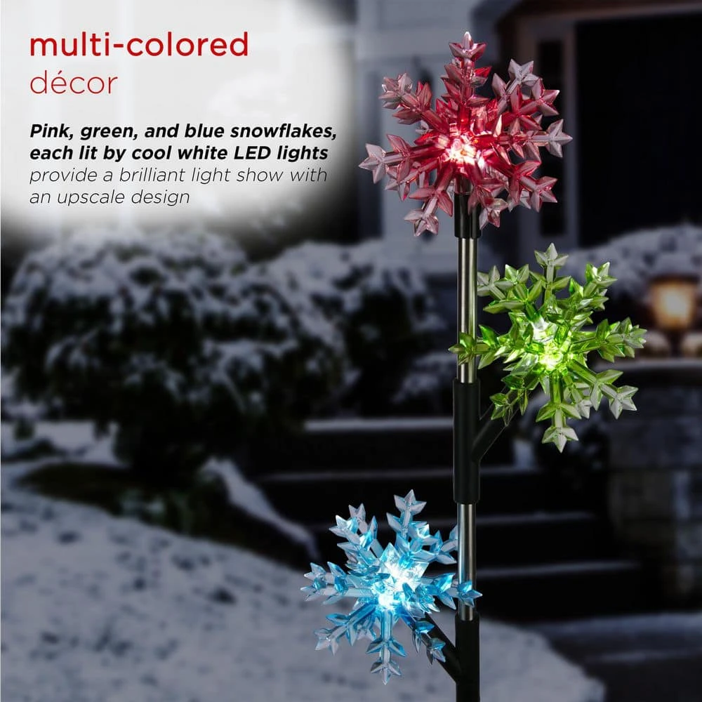 Alpine Holiday Decor Acrylic 3-Tier Snowflake Stakes With Solar Powered LED Lights, 2-Pack 7 Alpine Holiday Decor Acrylic 3-Tier Snowflake Stakes With Solar Powered LED Lights, 2-Pack - Image 5