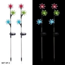 Alpine Holiday Decor Acrylic 3-Tier Snowflake Stakes With Solar Powered LED Lights, 2-Pack