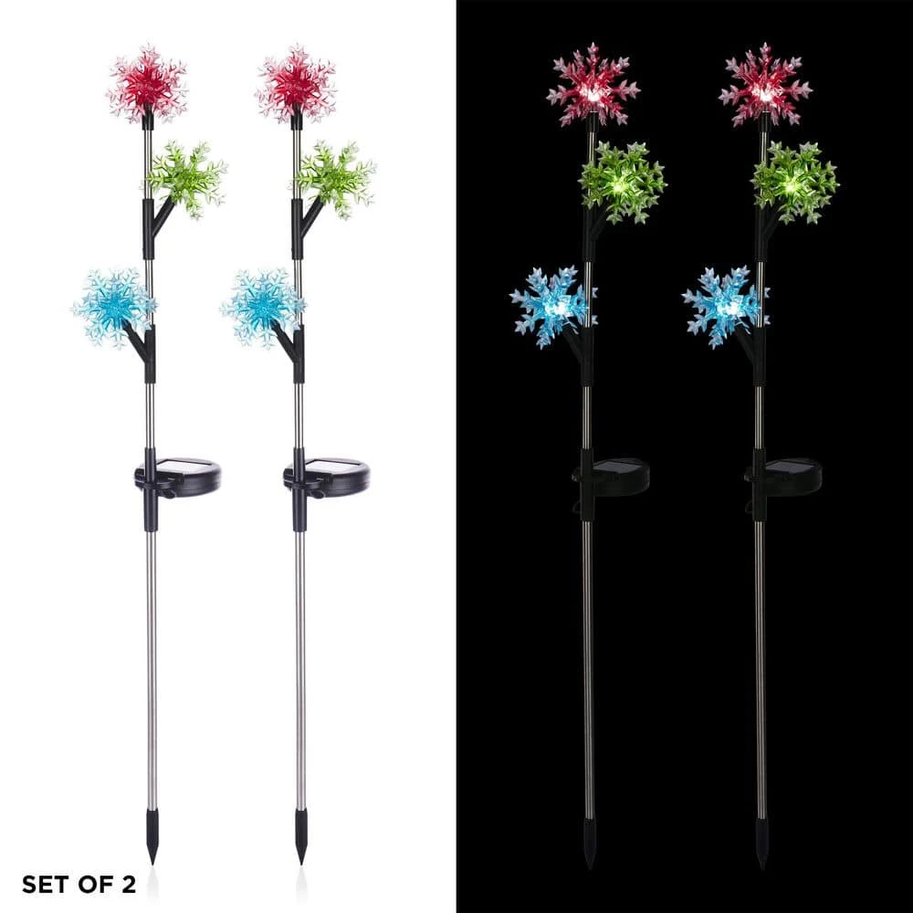 Alpine Holiday Decor Acrylic 3-Tier Snowflake Stakes With Solar Powered LED Lights, 2-Pack 3 Alpine Holiday Decor Acrylic 3-Tier Snowflake Stakes With Solar Powered LED Lights, 2-Pack
