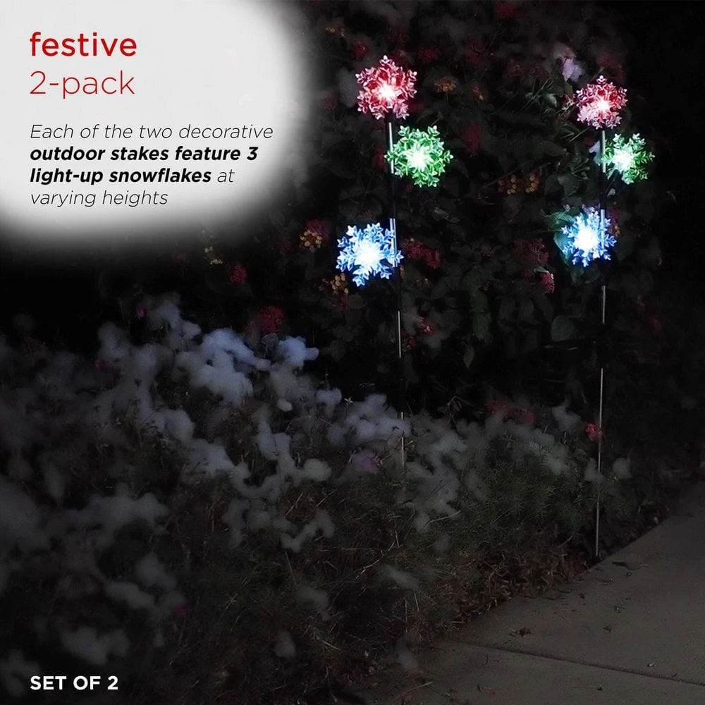 Alpine Holiday Decor Acrylic 3-Tier Snowflake Stakes With Solar Powered LED Lights, 2-Pack 6 Alpine Holiday Decor Acrylic 3-Tier Snowflake Stakes With Solar Powered LED Lights, 2-Pack - Image 4