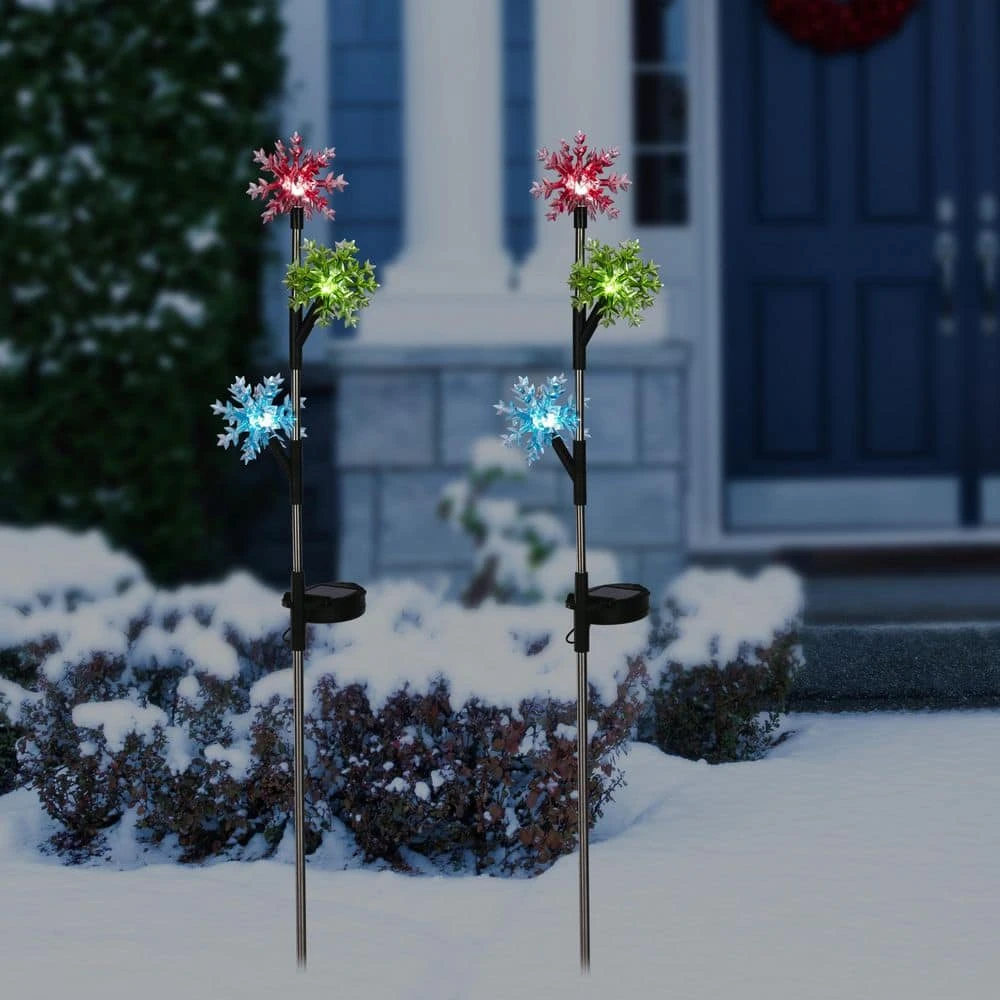 Alpine Holiday Decor Acrylic 3-Tier Snowflake Stakes With Solar Powered LED Lights, 2-Pack 4 Alpine Holiday Decor Acrylic 3-Tier Snowflake Stakes With Solar Powered LED Lights, 2-Pack - Image 2