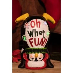 12 In. Snowday Penguin Statue With LED Lights And Timer -Christmas Decor Shop alpine corporation christmas figurines zen508xs tm 1f 1000