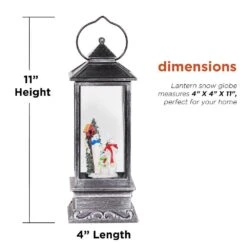11 In. Tall Snowman Lantern Snow Globe With Warm White LED Light, Silver -Christmas Decor Shop alpine corporation christmas novelty lights qva126sl 40 1000