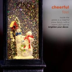 11 In. Tall Snowman Lantern Snow Globe With Warm White LED Light, Silver -Christmas Decor Shop alpine corporation christmas novelty lights qva126sl 77 1000