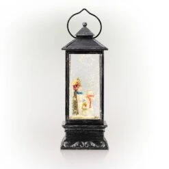 11 In. Tall Snowman Lantern Snow Globe With Warm White LED Light, Silver -Christmas Decor Shop alpine corporation christmas novelty lights qva126sl c3 1000