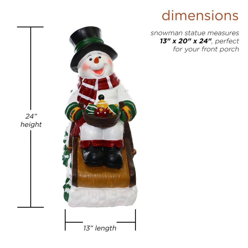24 In. Tall Solar Snowman In Sleigh With LED Lights, Outdoor Festive Holiday Decor For Garden, Porch, Lawn 5 24 In. Tall Solar Snowman In Sleigh With LED Lights, Outdoor Festive Holiday Decor For Garden, Porch, Lawn - Image 3