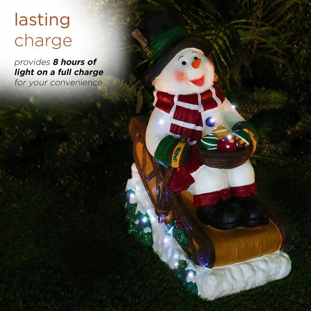 24 In. Tall Solar Snowman In Sleigh With LED Lights, Outdoor Festive Holiday Decor For Garden, Porch, Lawn 8 24 In. Tall Solar Snowman In Sleigh With LED Lights, Outdoor Festive Holiday Decor For Garden, Porch, Lawn - Image 6