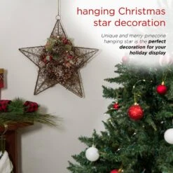 20 In. Tall Hanging Rustic Pinecone Christmas Star Decor -Christmas Decor Shop alpine corporation christmas ornament sets cim306hh 66 1000