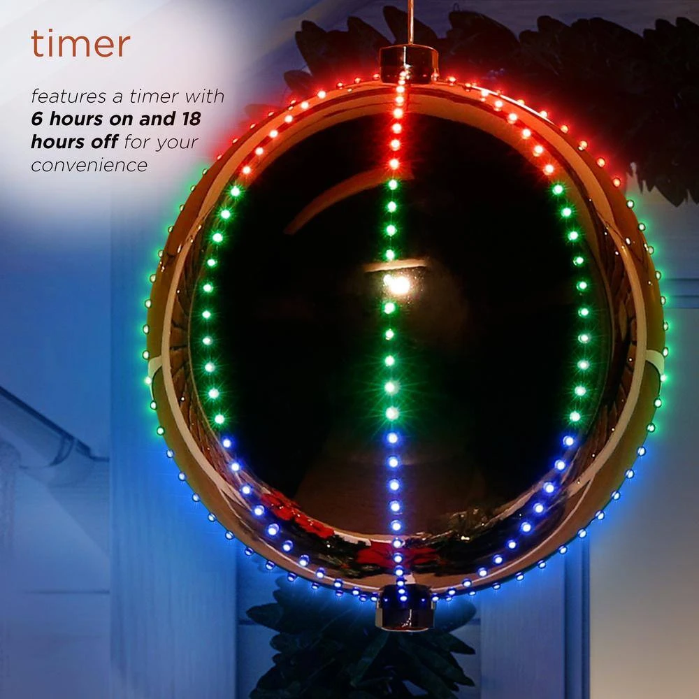 13 In. Tall Multi-Color LED Lights Alpine Hanging Christmas Ball Ornament, Silver 7 13 In. Tall Multi-Color LED Lights Alpine Hanging Christmas Ball Ornament, Silver - Image 5