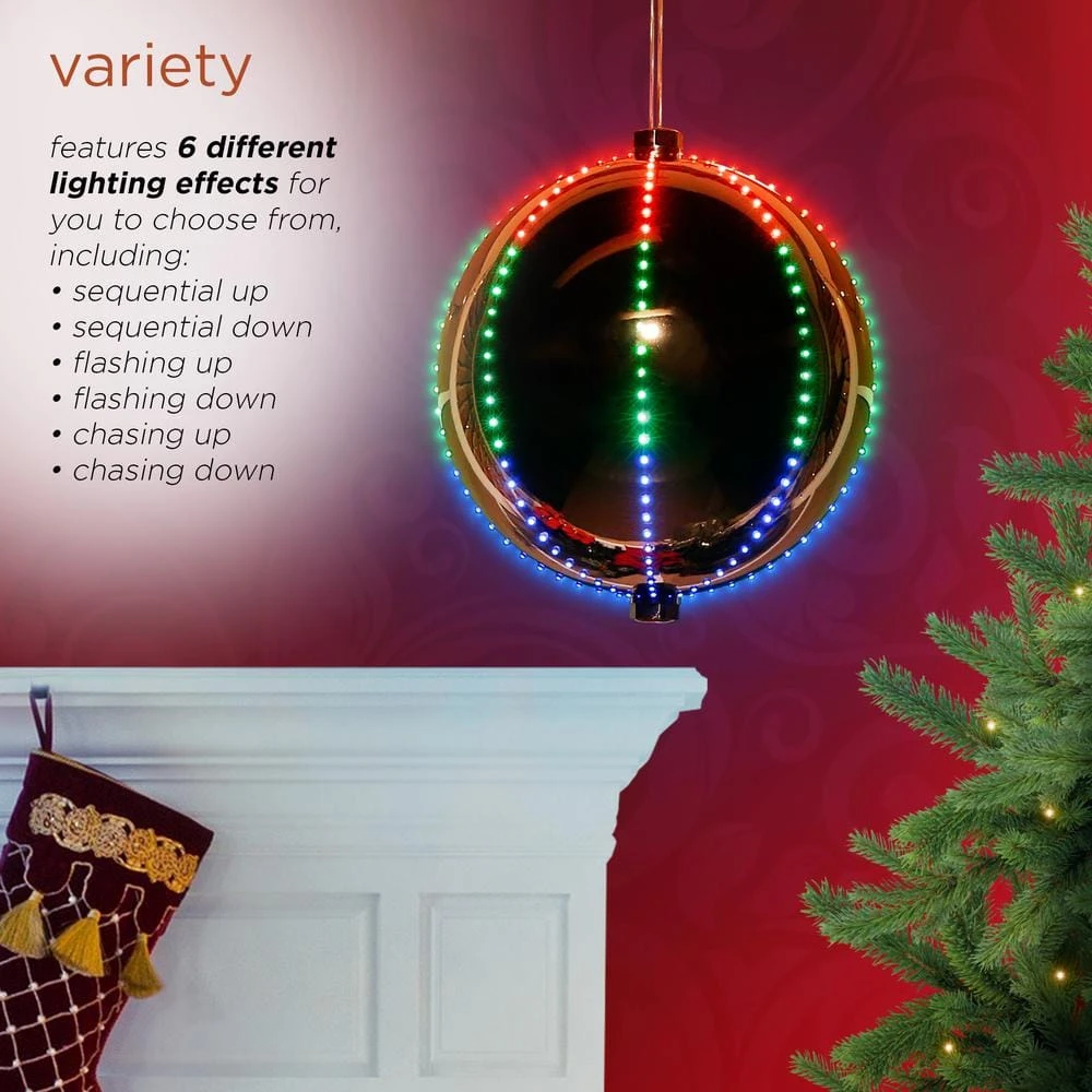13 In. Tall Multi-Color LED Lights Alpine Hanging Christmas Ball Ornament, Silver 9 13 In. Tall Multi-Color LED Lights Alpine Hanging Christmas Ball Ornament, Silver - Image 7