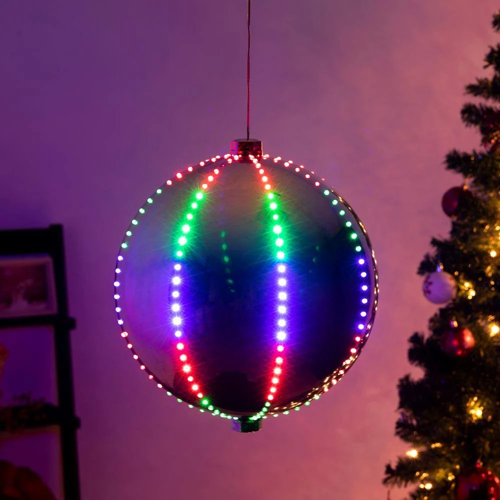 13 In. Tall Multi-Color LED Lights Alpine Hanging Christmas Ball Ornament, Silver 4 13 In. Tall Multi-Color LED Lights Alpine Hanging Christmas Ball Ornament, Silver - Image 2