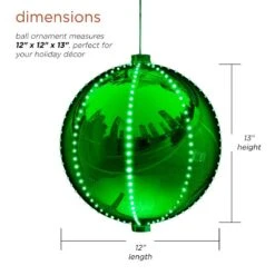 13 In. Tall Hanging Christmas Ball Ornament With LED Lights, Green -Christmas Decor Shop alpine corporation christmas ornaments lpa108l gn 40 1000