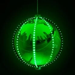 13 In. Tall Hanging Christmas Ball Ornament With LED Lights, Green -Christmas Decor Shop alpine corporation christmas ornaments lpa108l gn 4f 1000