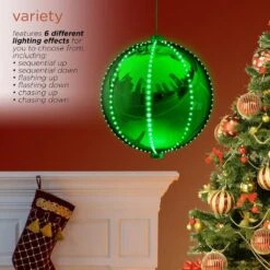 13 In. Tall Hanging Christmas Ball Ornament With LED Lights, Green -Christmas Decor Shop alpine corporation christmas ornaments lpa108l gn 66 1000