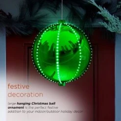 13 In. Tall Hanging Christmas Ball Ornament With LED Lights, Green -Christmas Decor Shop alpine corporation christmas ornaments lpa108l gn a0 1000