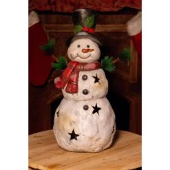22 In. Christmas Snowman Statuary With Black Stars