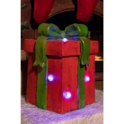 14 In. Red Giftbox Statue With Color Changing Led Lights And Timer -Christmas Decor Shop alpine corporation christmas yard decorations mcc468rd cc tm 1f 1000