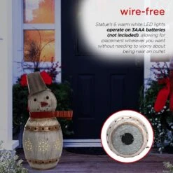 30 In. Tall Weathered Barrel Snowman With Warm White LED Lights 18 30 In. Tall Weathered Barrel Snowman With Warm White LED Lights -Christmas Decor Shop alpine corporation christmas yard decorations ors730 1d 1000