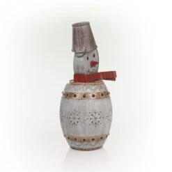 30 In. Tall Weathered Barrel Snowman With Warm White LED Lights 23 30 In. Tall Weathered Barrel Snowman With Warm White LED Lights -Christmas Decor Shop alpine corporation christmas yard decorations ors730 1f 1000
