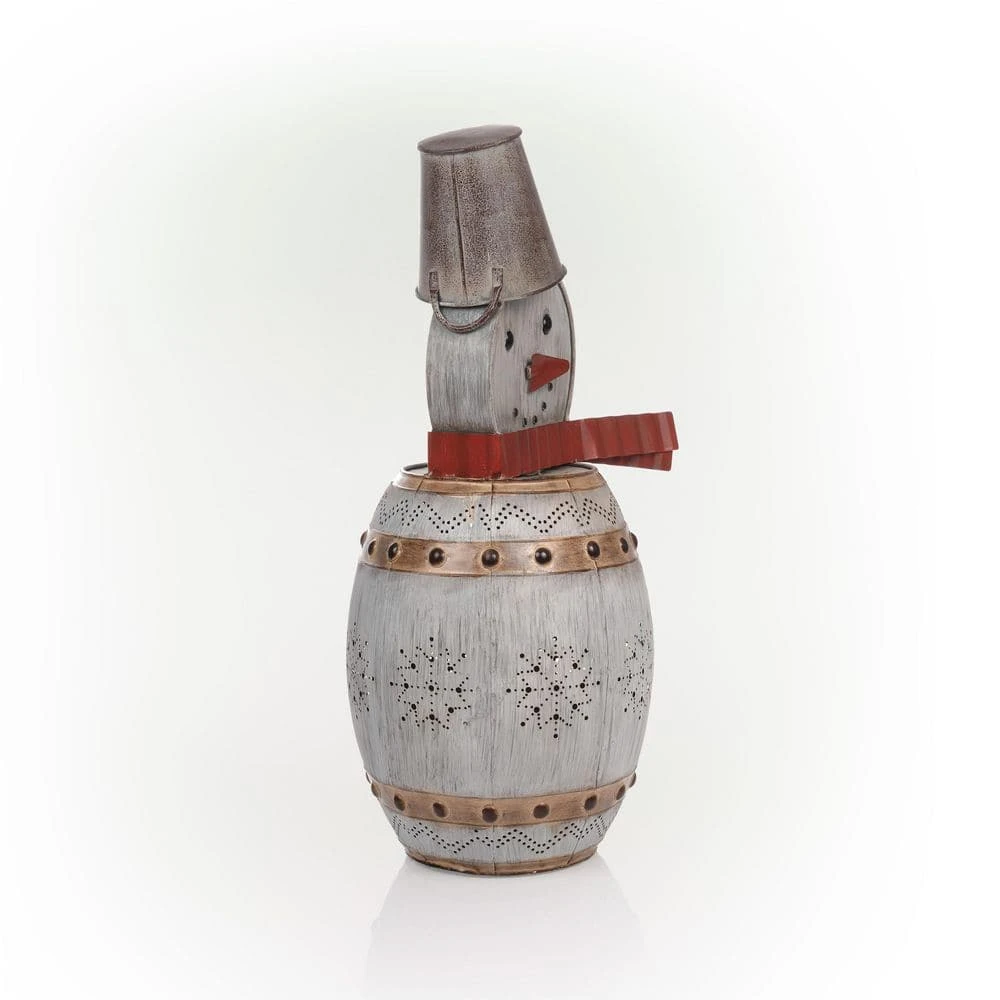 30 In. Tall Weathered Barrel Snowman With Warm White LED Lights 12 30 In. Tall Weathered Barrel Snowman With Warm White LED Lights - Image 10