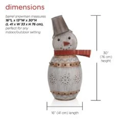 30 In. Tall Weathered Barrel Snowman With Warm White LED Lights 16 30 In. Tall Weathered Barrel Snowman With Warm White LED Lights -Christmas Decor Shop alpine corporation christmas yard decorations ors730 40 1000
