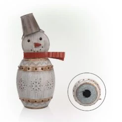 30 In. Tall Weathered Barrel Snowman With Warm White LED Lights 24 30 In. Tall Weathered Barrel Snowman With Warm White LED Lights -Christmas Decor Shop alpine corporation christmas yard decorations ors730 44 1000