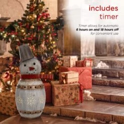 30 In. Tall Weathered Barrel Snowman With Warm White LED Lights 19 30 In. Tall Weathered Barrel Snowman With Warm White LED Lights -Christmas Decor Shop alpine corporation christmas yard decorations ors730 66 1000
