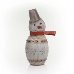 30 In. Tall Weathered Barrel Snowman With Warm White LED Lights 21 30 In. Tall Weathered Barrel Snowman With Warm White LED Lights -Christmas Decor Shop alpine corporation christmas yard decorations ors730 c3 1000