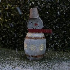 30 In. Tall Weathered Barrel Snowman With Warm White LED Lights 25 30 In. Tall Weathered Barrel Snowman With Warm White LED Lights -Christmas Decor Shop alpine corporation christmas yard decorations ors730 fa 1000