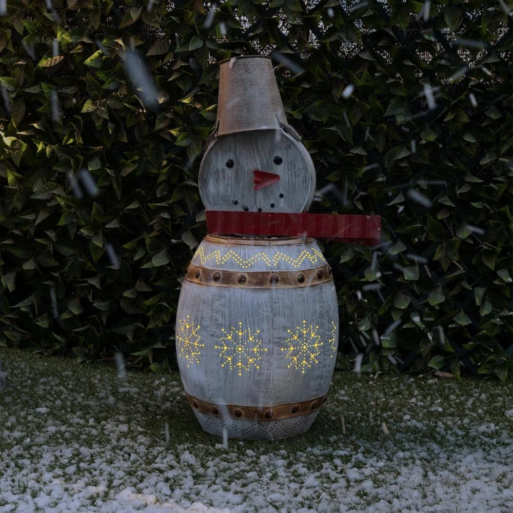 30 In. Tall Weathered Barrel Snowman With Warm White LED Lights 14 30 In. Tall Weathered Barrel Snowman With Warm White LED Lights - Image 12