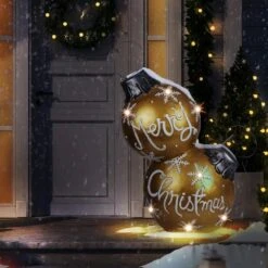 Indoor/Outdoor Merry Christmas Stacked Ornament Statue W/Flashing LEDs, Gold -Christmas Decor Shop alpine corporation christmas yard decorations zty138xl 31 1000