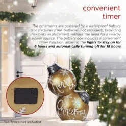 Indoor/Outdoor Merry Christmas Stacked Ornament Statue W/Flashing LEDs, Gold -Christmas Decor Shop alpine corporation christmas yard decorations zty138xl 40 1000