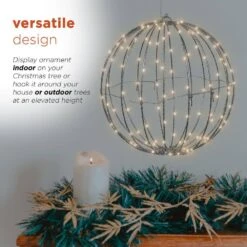16 In. Dia Foldable Metal Sphere Ornament With Warm White LED Lights -Christmas Decor Shop alpine corporation single christmas ornaments bst170ww 1d 1000