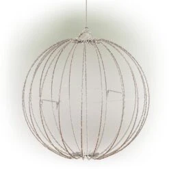 16 In. Dia Foldable Metal Sphere Ornament With Warm White LED Lights -Christmas Decor Shop alpine corporation single christmas ornaments bst170ww 1f 1000