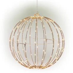 16 In. Dia Foldable Metal Sphere Ornament With Warm White LED Lights