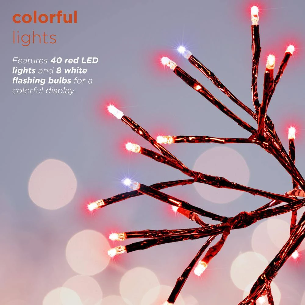 10 In. Tall Christmas Twig Snowflake Ornament With LED Lights, Red 8 10 In. Tall Christmas Twig Snowflake Ornament With LED Lights, Red - Image 6