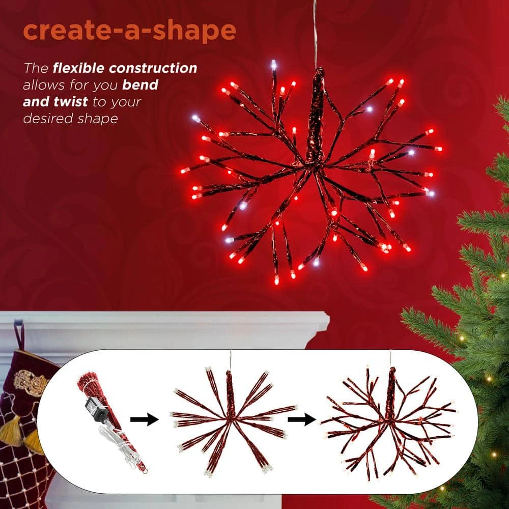 10 In. Tall Christmas Twig Snowflake Ornament With LED Lights, Red 6 10 In. Tall Christmas Twig Snowflake Ornament With LED Lights, Red - Image 4