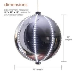 13 In. Tall Large Hanging Christmas Ball Ornament With LED Lights, Silver -Christmas Decor Shop alpine corporation single christmas ornaments lpa108l sl 40 1000