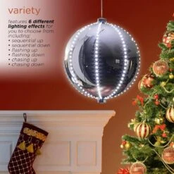 13 In. Tall Large Hanging Christmas Ball Ornament With LED Lights, Silver -Christmas Decor Shop alpine corporation single christmas ornaments lpa108l sl 66 1000