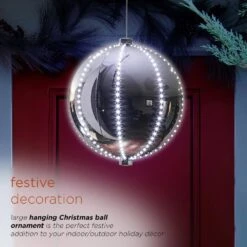 13 In. Tall Large Hanging Christmas Ball Ornament With LED Lights, Silver -Christmas Decor Shop alpine corporation single christmas ornaments lpa108l sl a0 1000