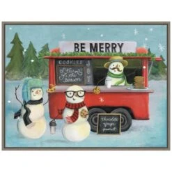 23.5 In. W X 18 In. H Christmas On Wheels III Christmas Holiday Framed Canvas Box Wall Art