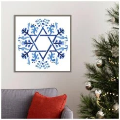 22 In. Canvas Indigo Hanukkah Collection C Christmas Holiday Framed Box Wall Art -Christmas Decor Shop amanti art christmas wall decorations 38865456266 31 1000