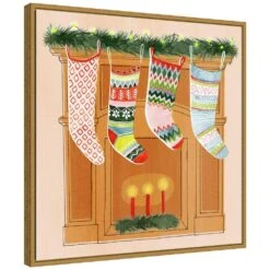 22 In. Christmas Stockings I Christmas Holiday Framed Canvas Box Wall Art -Christmas Decor Shop amanti art christmas wall decorations 38865456274 c3 1000