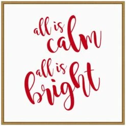 22 In. All Is Calm Script Red Christmas Holiday Framed Canvas Box Wall Art