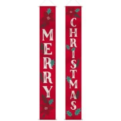AMSCAN 6 Ft. X 13.5 In. Traditional Christmas Hanging Flags Home Decorations (Set Of 2)